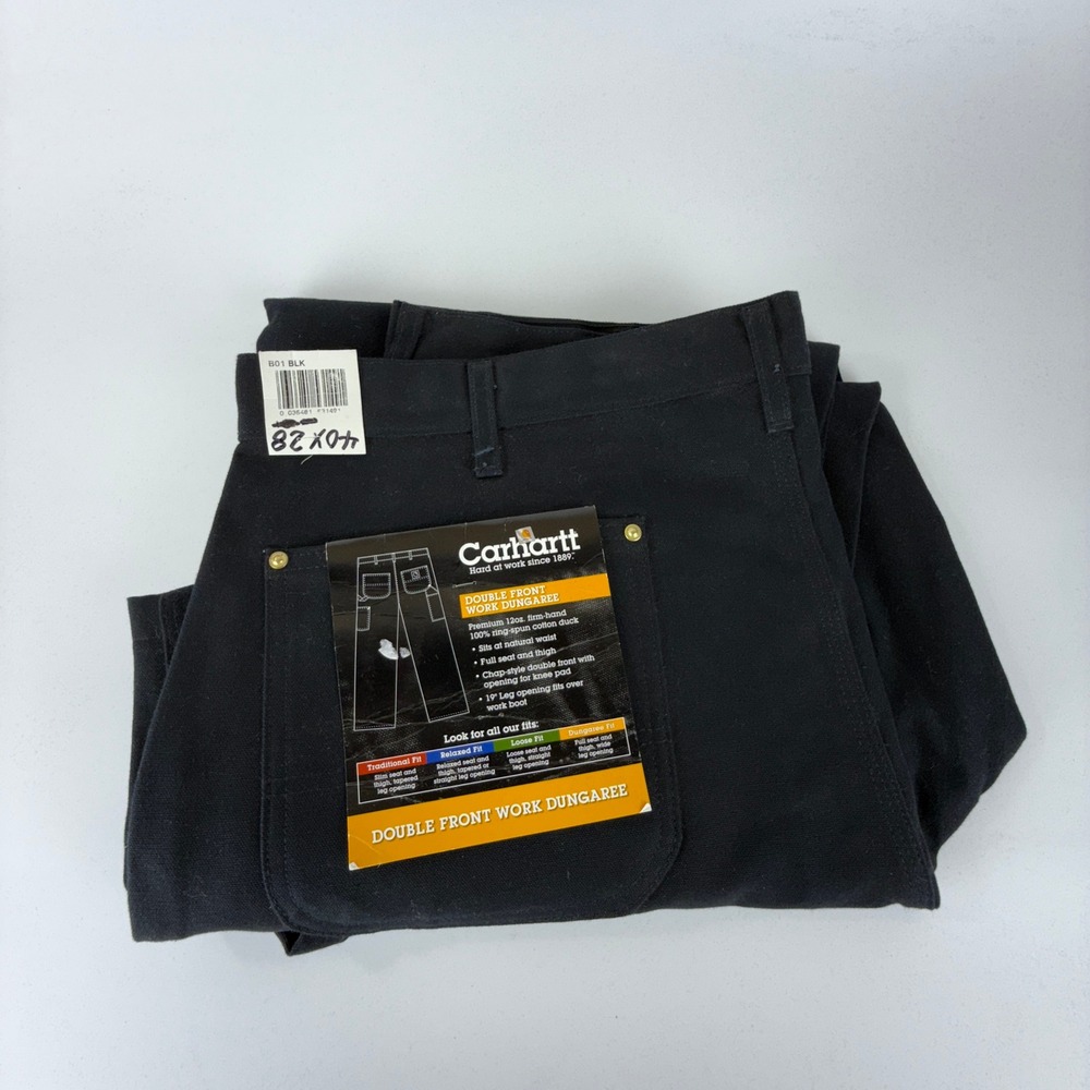 Carhartt B01 BLK Double Front Work‎ Dungaree Pants Black 40x28 USA NWT